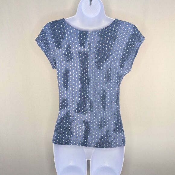 Vintage 90s Blue Polka Dot Textured Cap Sleeve Top Indie Minimalist Y2K - Picture 1 of 6